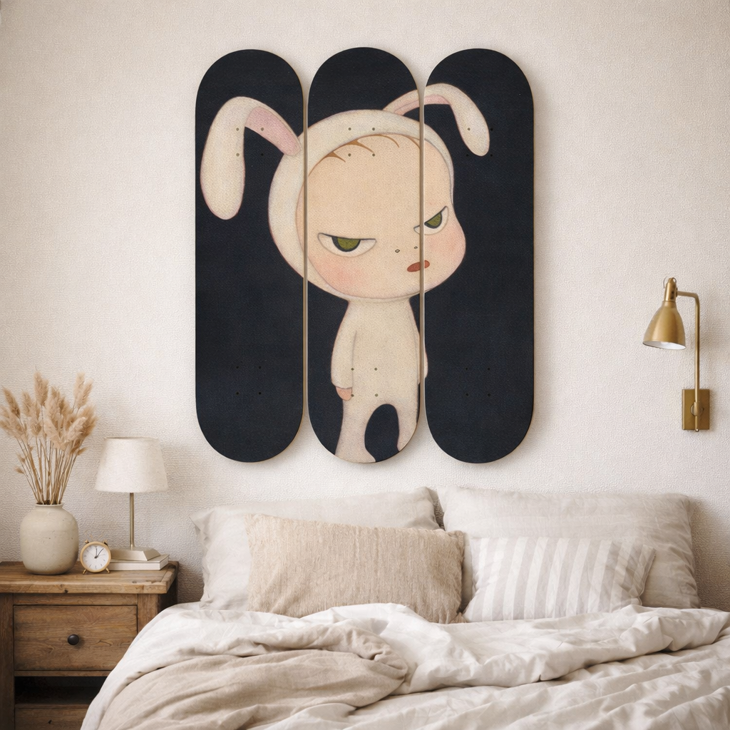 Nara-Inspired Rebellious Bunny Skateboard Wall Art