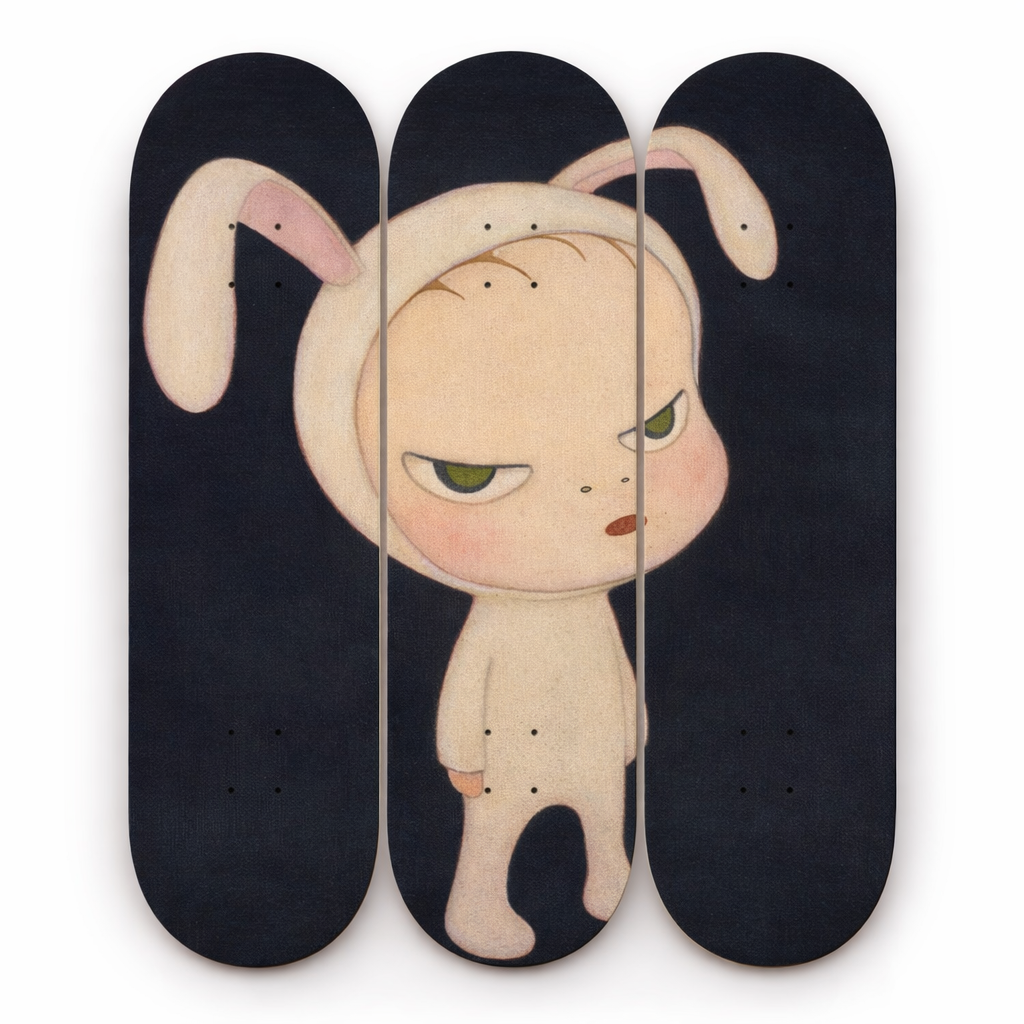 Nara-Inspired Rebellious Bunny Skateboard Wall Art