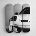 White 911 Sports Car 3-Piece Skateboard Wall Art – Modern Luxury Decor