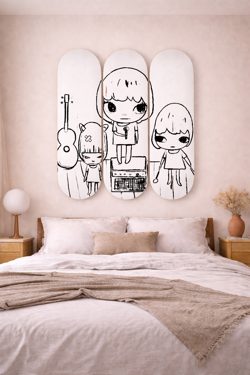 Nara Inspired 3-Piece Skateboard Wall Art – Minimal Black & White Edition