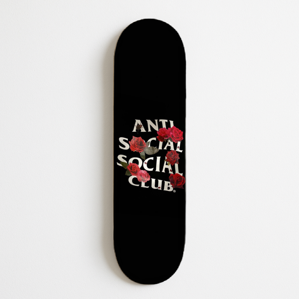 Anti Social Club Inspired Skateboard Wall Art – Rose Graphic Deck Decor
